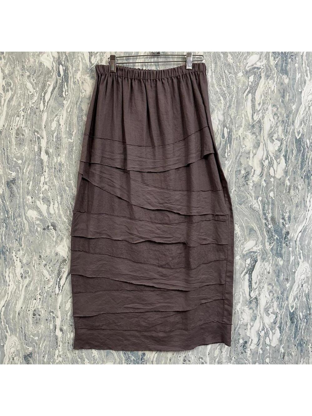 Boho Minimalist Lagenlook Avant-Garde Brown Tiered Maxiskirt (M)